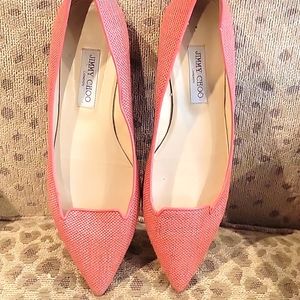 Jimmy Choo Coral Size 42 Flats No Blamishes on Fabric Tips ever so Slightly.